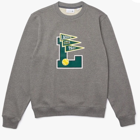 Lacoste Mens Pennants M Badge Cotton Fleece Sweatshirt Crew Neck Logo - Picture 1 of 9